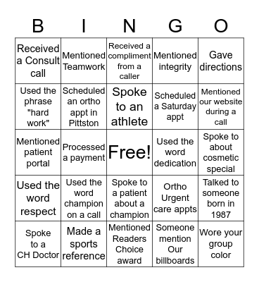 Customer Service Bingo Card