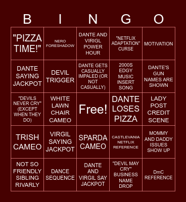 DMC Netflix Bingo Card Bingo Card