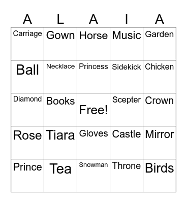 Princess Bingo Card