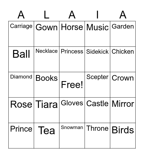 Princess Bingo Card