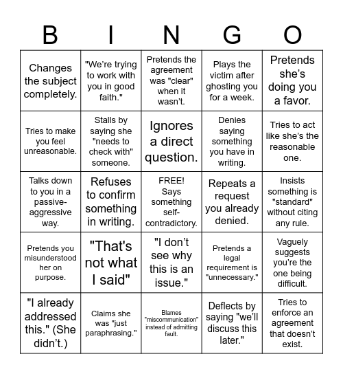 Ms. Gaslight Bingo Card