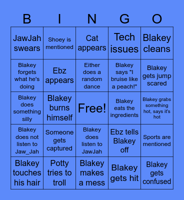 Charity Cooking Stream Bingo Card