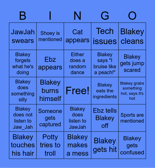 Charity Cooking Stream Bingo Card