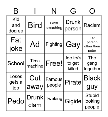 Family guy Bingo Card
