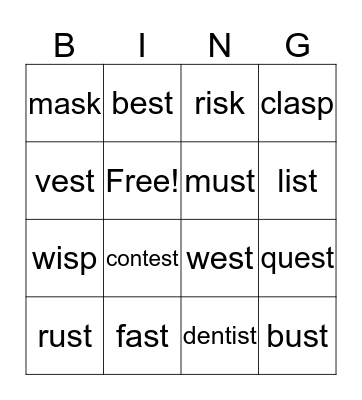 Final S blends Bingo Card