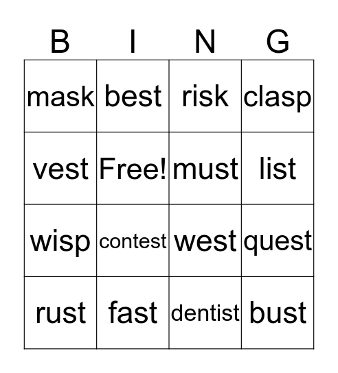 Final S blends Bingo Card