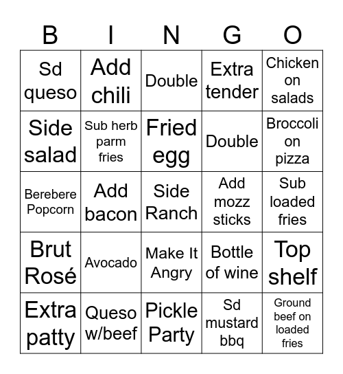 Server Upsell Bingo! Bingo Card
