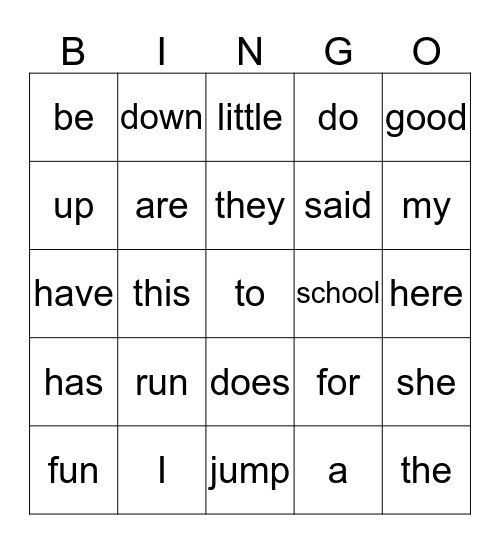 Unit 1 High Fequency Words Game A Bingo Card