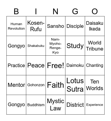 SGI Bingo Card