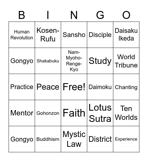 SGI Bingo Card