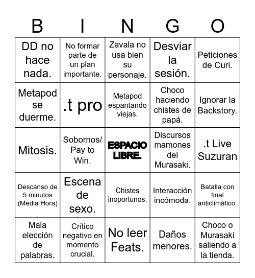 Bingo de Campañas por sesión Bingo Card