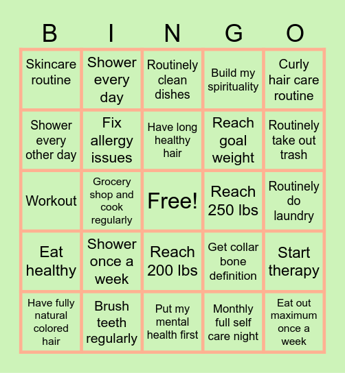 2025 Self Care/Good Habit Bingo Card