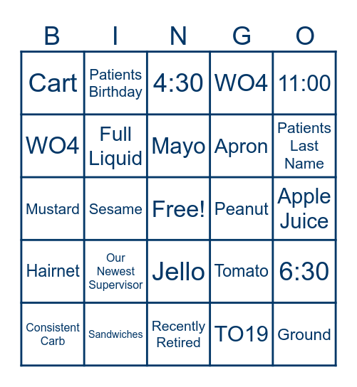 Patient Services Bingo Card