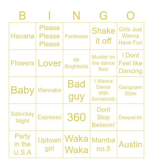 Musical Bingo Card