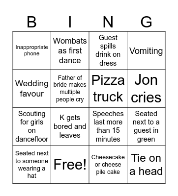 Wedding bingo Card