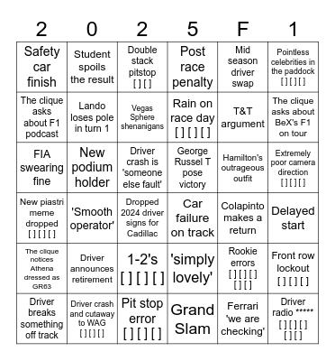 WGS F1 BINGO Card