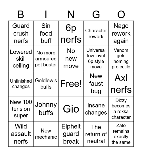 Strive patch Bingo Card