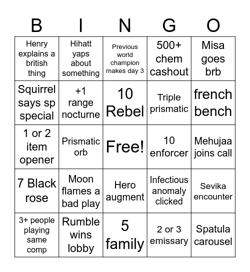 Moons worlds bingo Card