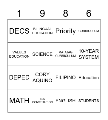 CURRICULUM Bingo Card