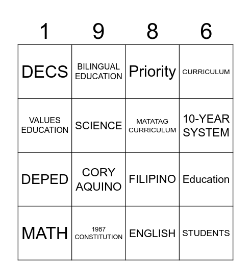 CURRICULUM Bingo Card