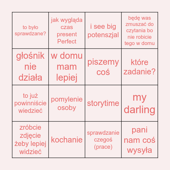 angielski core Bingo Card