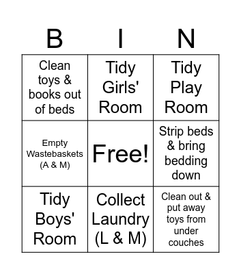 Chores Bingo Card