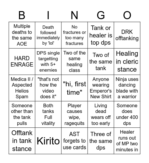 ffxiv duty finder Bingo Card