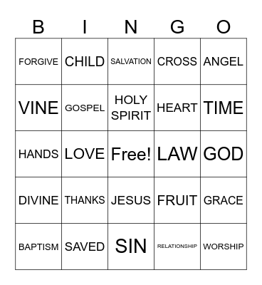 Worship Bingo Card