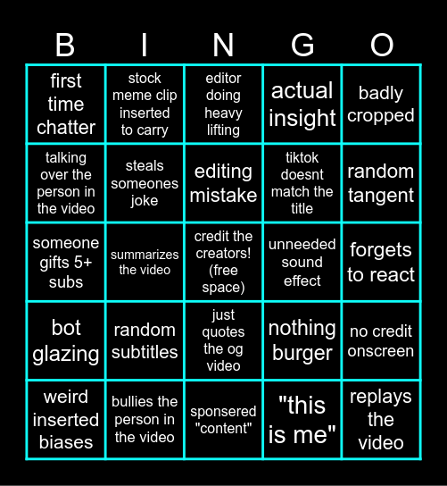 Bad Reactor Bingo Card