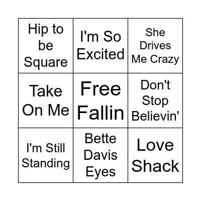 80s and 90s Coverall Bingo Card