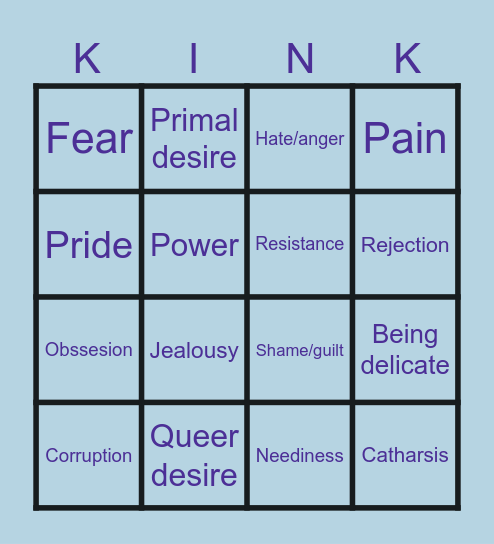 Kink Emotion Exploration Bingo Card