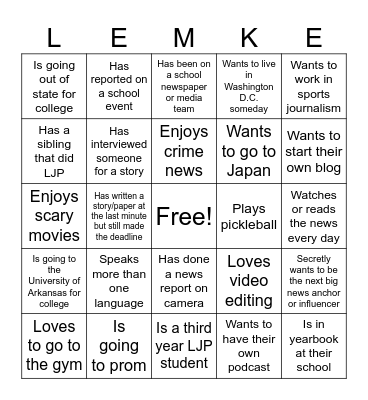 LJP LAST WEEKEND:( Bingo Card