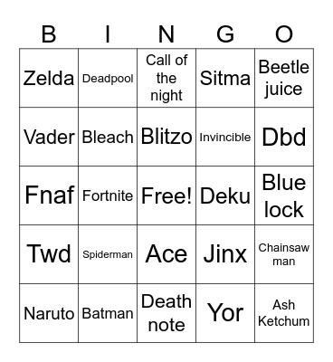Cosplay Bingo Card
