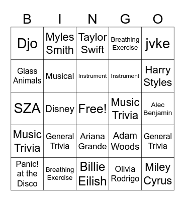 Music Bingo! Bingo Card