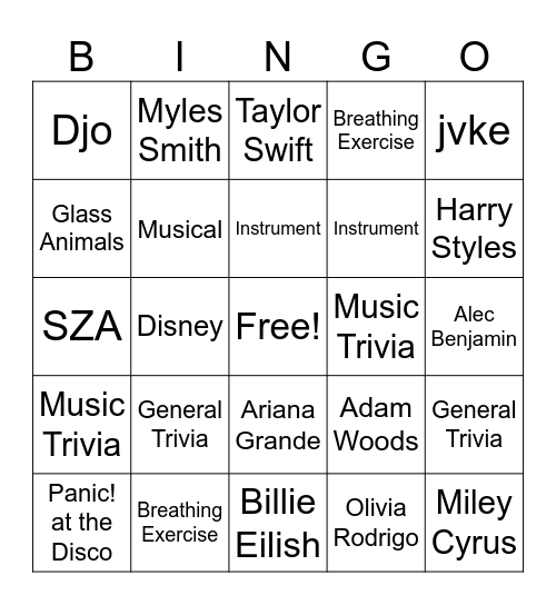 Music Bingo! Bingo Card