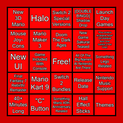 Switch 2 Direct Bingo Card