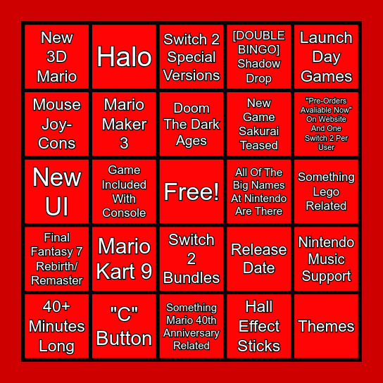 Switch 2 Direct Bingo Card