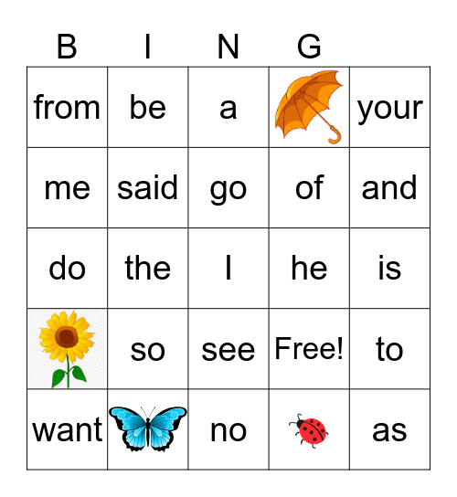 UFLI Heart Words Lesson 1-43 Bingo Card