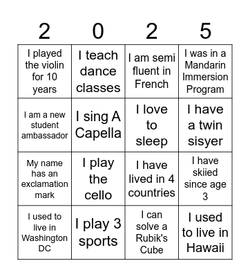 Student Ambassador Scavenger Bingo Card