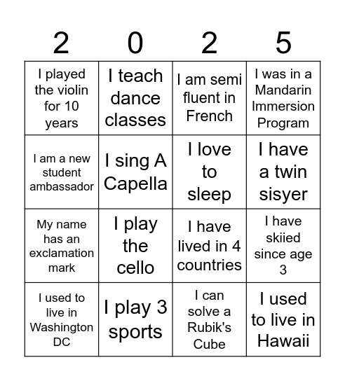 Student Ambassador Scavenger Bingo Card