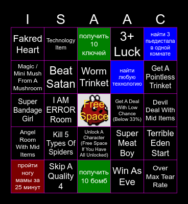 Binding of Isaac Bingo! Bingo Card
