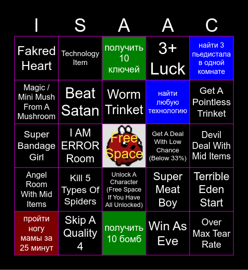 Binding of Isaac Bingo! Bingo Card