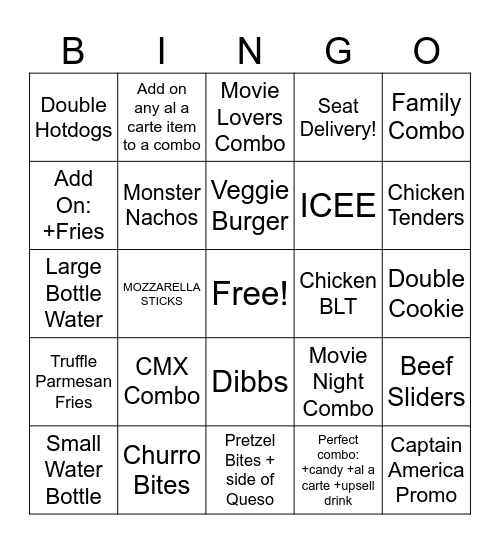 CMX Cafe Bingo Card