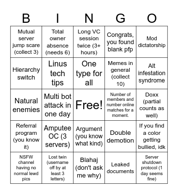 Untitled Bingo Card