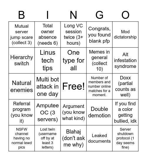 Untitled Bingo Card