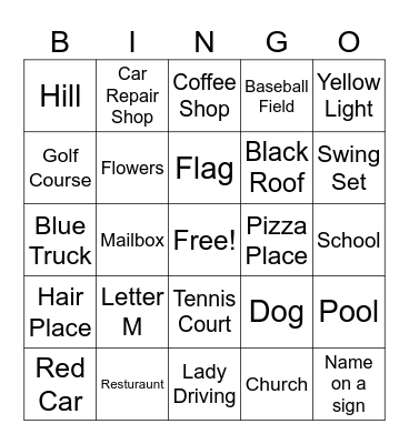Car Bingo Card