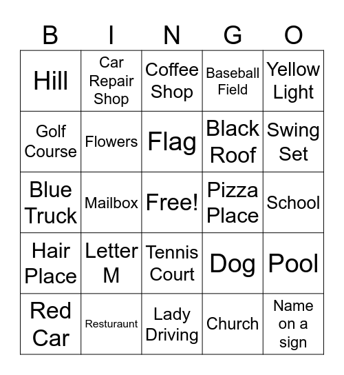Car Bingo Card