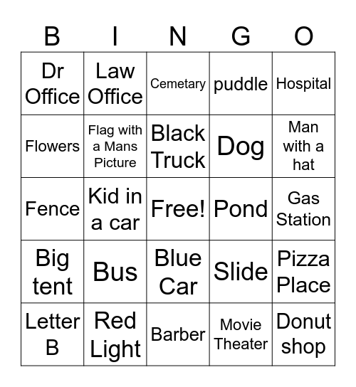 Car Bingo Card