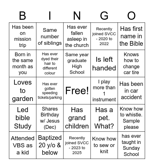 Untitled Bingo Card
