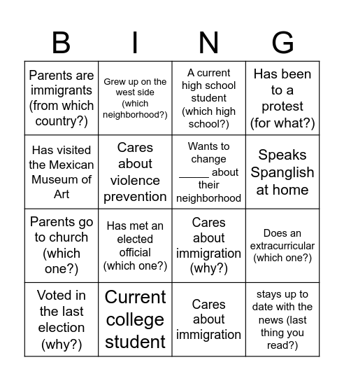 Fuerza: Organizer's Bingo Card